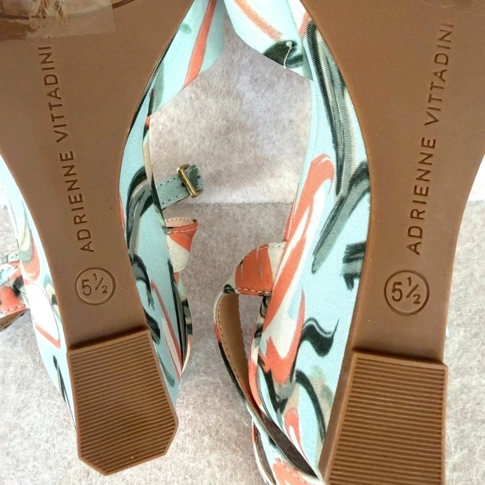 Adrienne Vittadini  Angi Wedge Sandals Size 5.5 Coral Mint Green Orange NEW